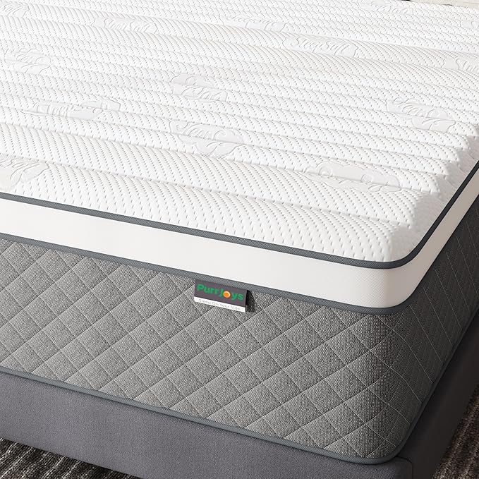 PurrJoys 14 Inch Queen Mattress, Cooling-Gel Memory Foam and Pocket Spring Hybrid Mattress, Queen Bed Mattress in a Box, CertiPUR-US Certified, Medium Firm, Queen Size Mattress