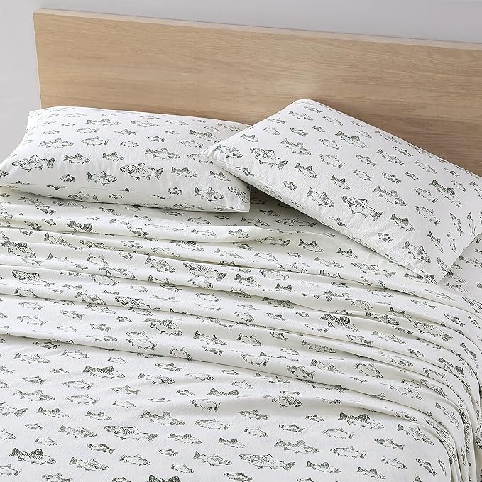 Eddie Bauer - Twin Sheets, Cotton Flannel Bedding Set, Brushed For Extra Softness, Cozy Home Decor (School of Fish, Twin)