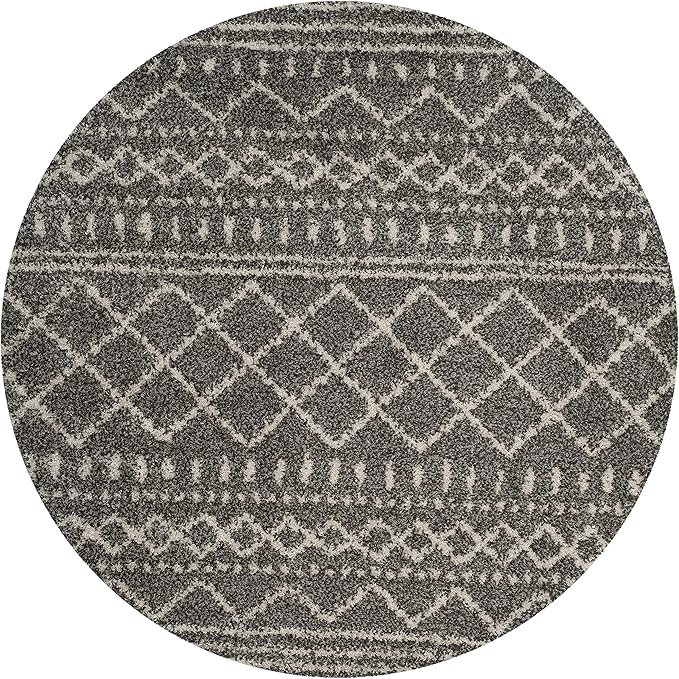 SAFAVIEH Arizona Shag Collection Area Rug - 6'7" Round, Brown & Ivory, Moroccan Design, Non-Shedding & Easy Care, 1.6-inch Thick Ideal for High Traffic Areas in Living Room, Bedroom (ASG741B)
