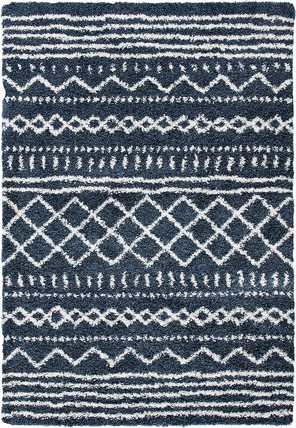 SAFAVIEH Arizona Shag Collection Accent Rug - 3'2" x 5', Slate Blue & Ivory, Design, Non-Shedding & Easy Care, 1.6-inch Thick Ideal for High Traffic Areas in Entryway, Living Room, Bedroom (ASG741L)