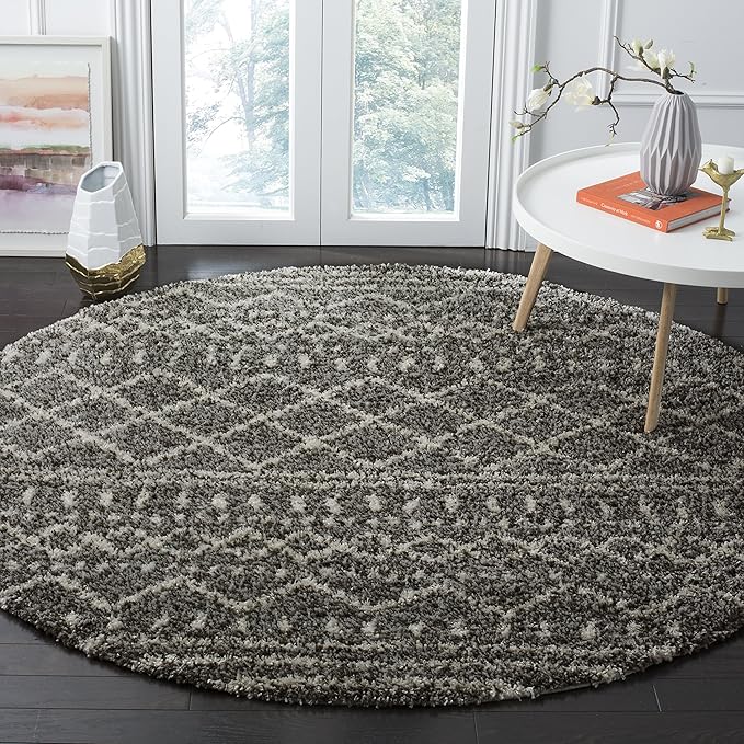 SAFAVIEH Arizona Shag Collection 8' Round Brown / Ivory ASG741B Moroccan Non-Shedding Living Room Bedroom Dining Room Entryway Plush 1.6-inch Thick Area Rug