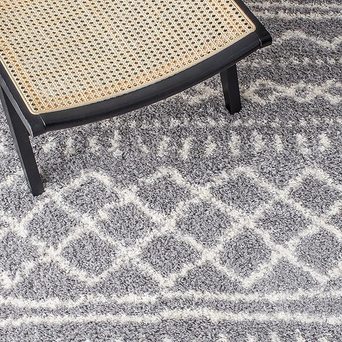 SAFAVIEH Arizona Shag Collection Area Rug - 3'2" Square, Grey & Ivory, Moroccan Design, Non-Shedding & Easy Care, 1.6-inch Thick Ideal for High Traffic Areas in Living Room, Bedroom (ASG741G)